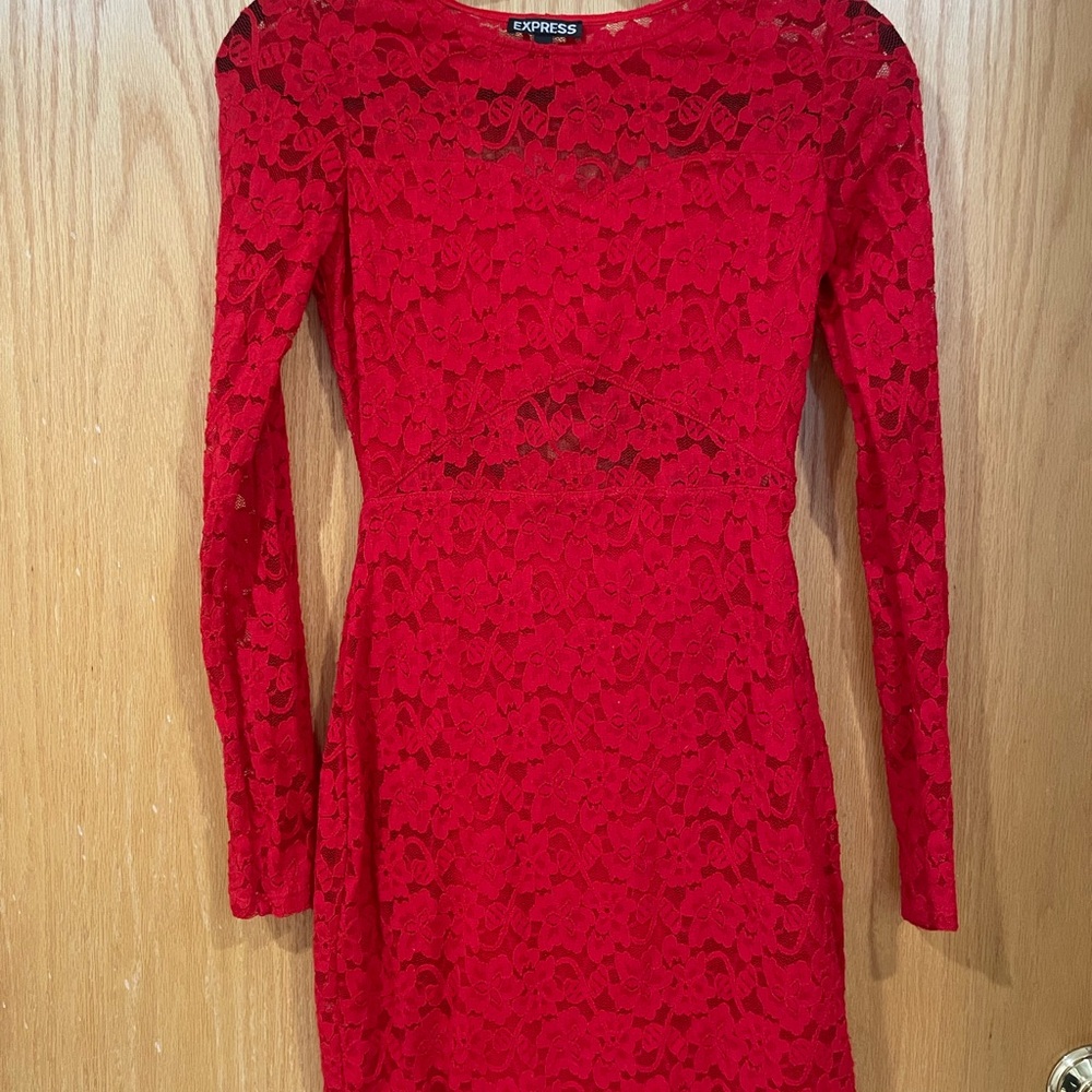 Express Red Sheath Long Sleeve Dress